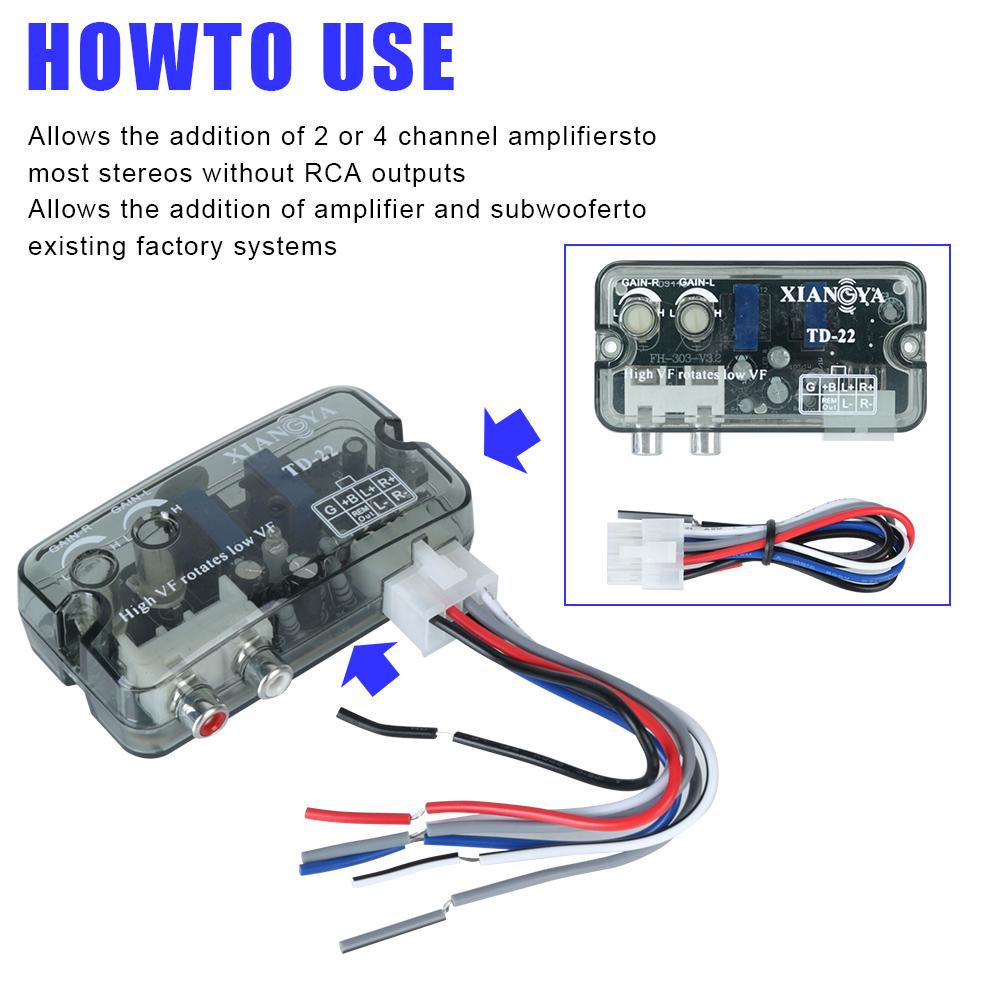 Auto Car Audio Converter RCA Stereo High To Low Speaker Level Converter Adapter Adjustable Frequency Line Universal RCA Line 12V