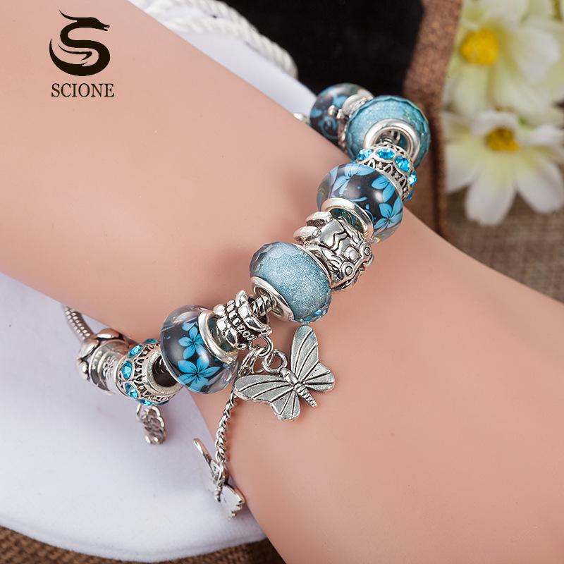 Fashion Design Butterfly Tassel Pendant Bracelet DIY Owl Money Bag Crown Big Hole Bead Bracelet