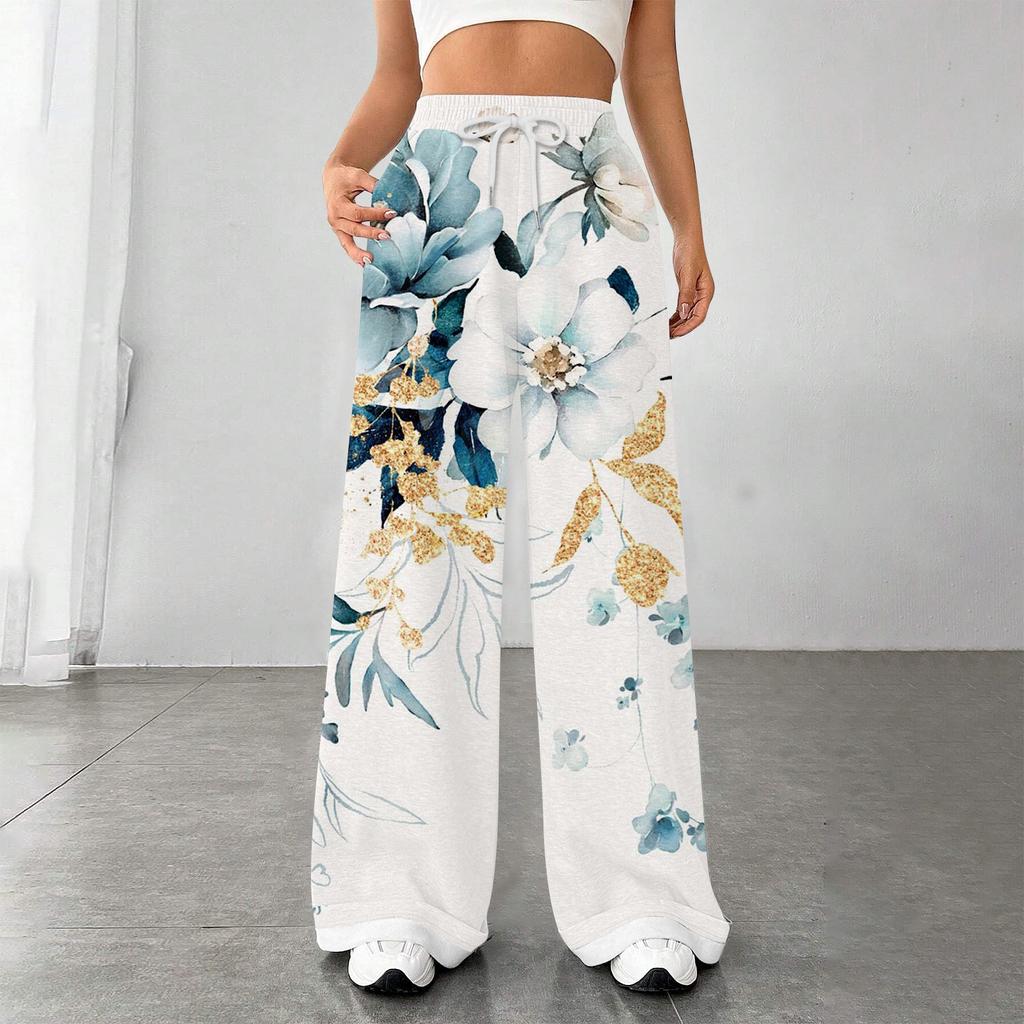 Women's Fashion Loose Drawstring Closed Waist Print Casual Sports Pants Casual Pants