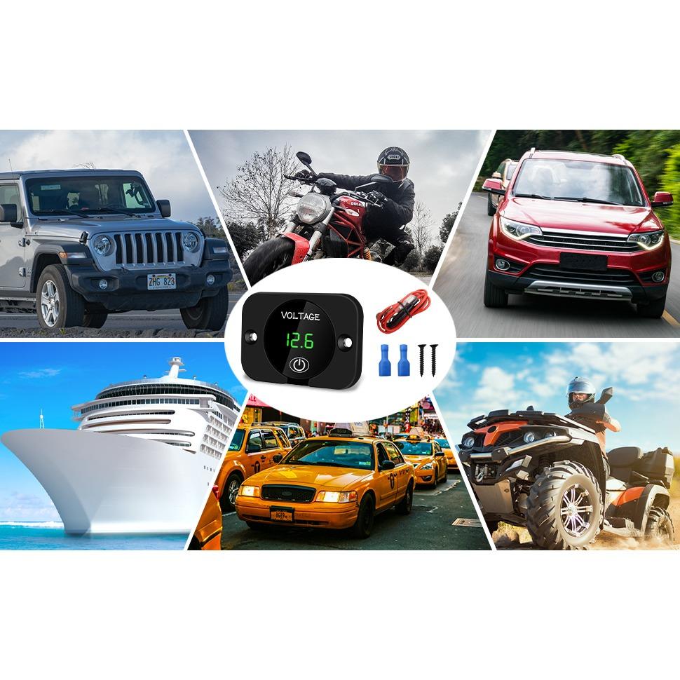 12 В 24 В постоянного тока, светодиодный автомобильный цифровой вольтметр, водонепроницаемый измеритель напряжения, тестер автомобильного аккумулятора с сенсорным переключателем, панелью дисплея с соединительным кабелем для автомобиля и т. д.