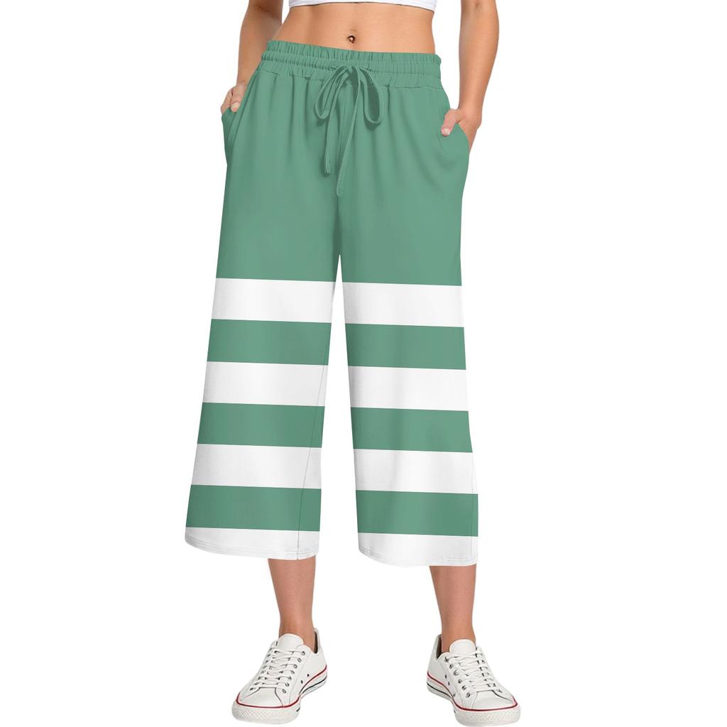 Женские летние повседневные спортивные брюки с высокой талией и принтом, укороченные брюки свободного покроя