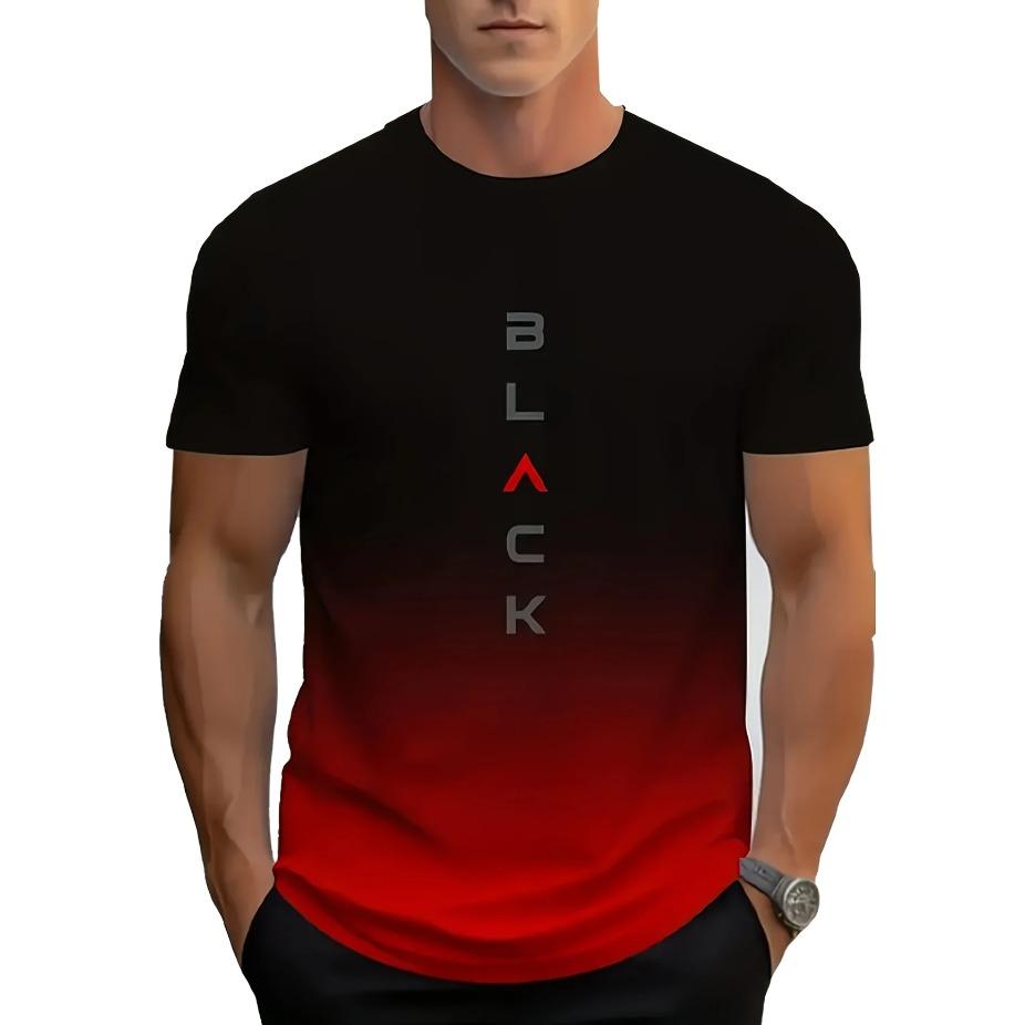 Мужские футболки с градиентным принтом и надписью "BLACK", с коротким рукавом, идеально подходят для летней повседневной и уличной носки. В черном, синем, желтом, красном и сером цветах.