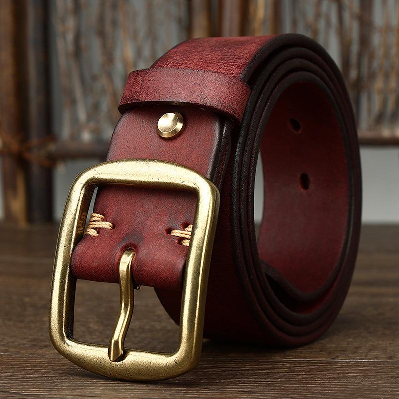 Ремень ручной работы из натуральной кожи в стиле ретро, итальянский, первый слой, медная пряжка, универсальный