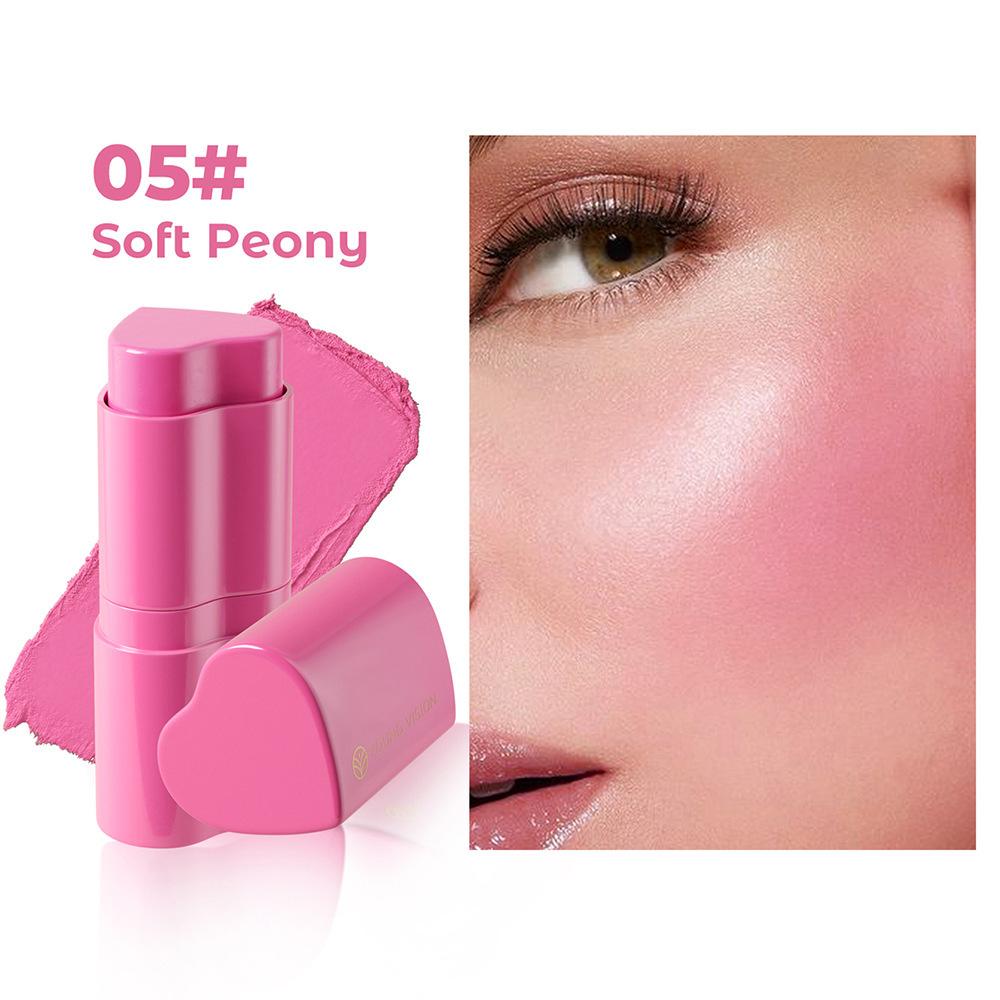 YOUNG VISION 1PCS Heart Blush Cream Contouring Stick Face Modifier Mousse Blush Lipstick 2-in-1