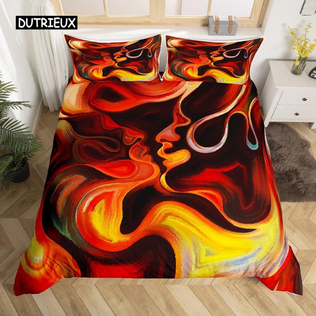 Пододеяльник с абстрактным человеческим лицом, двуспальный, двуспальный, из микрофибры, мистический рисунок, комплект постельного белья с психоделическим граффити