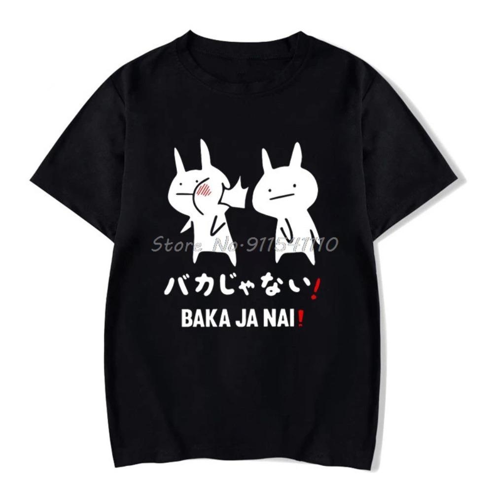 Футболка Baka Rabbit Летняя Женская Черная Футболка Харадзюку Уличная Одежда Мужская Одежда Аниме Хлопковая Футболка Японская Друг Пара Футболка