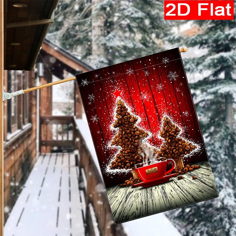 2D Flat, 2D Flat Christmas Redwood Board Coffee Beans Christmas Tree Garden Flag_4-28x40 Inch Outdoor Garden Flag Double-sided Home Decoration Courtya