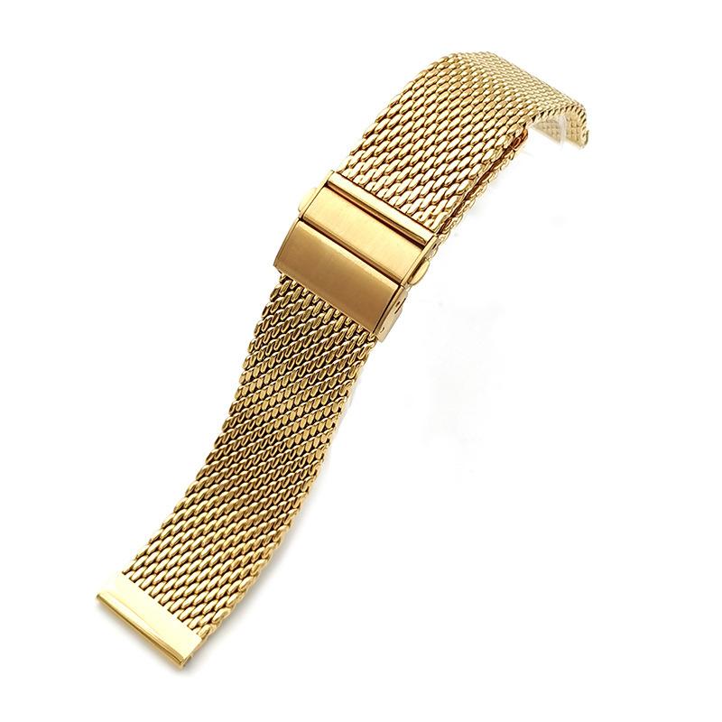 Миланский ремешок для часов, ремешок 20 мм, 22 мм, двойной пресс, складная пряжка, миланский сетчатый ремень, металлический браслет для часов, черный, серебряный браслет