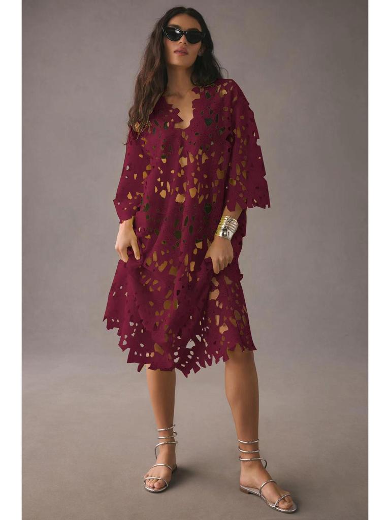 2023 New European & American Casual Loose Beach Vacation Lace Cover-Up Shirt