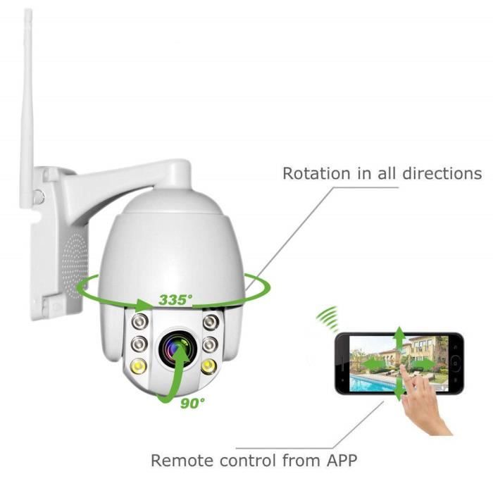 PTZ Dôme Caméra de Surveillance WiFi Extérieure Aottom 1080P Caméra de sécurité WiFi, Caméra IP sans Fil, Audio bidirectionnel, Déte