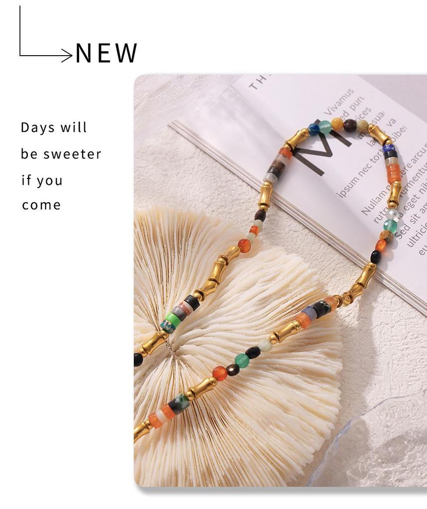 Bohemian Gold-Plated Beaded Choker with Colorful Natural Stones