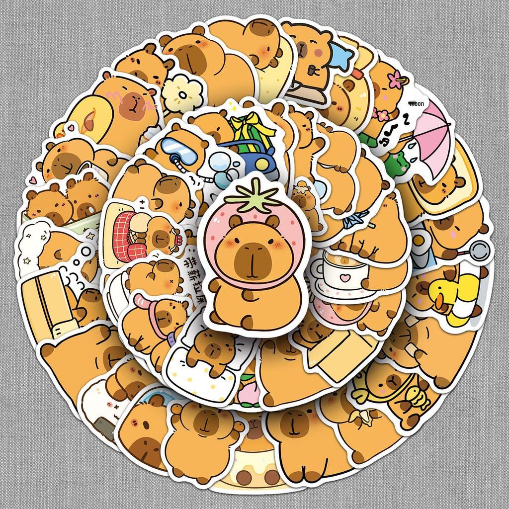 50 Capybara Doodle Cartoon Stickers - Cute Animal Decorations for Phone Cases & Water Bottles, Waterproof