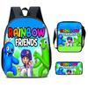 Трехсекционный набор Rainbow Friends, Ранец для учеников начальной и средней школы, Пенал с анимационными персонажами, Большая вместимость и износостойкость