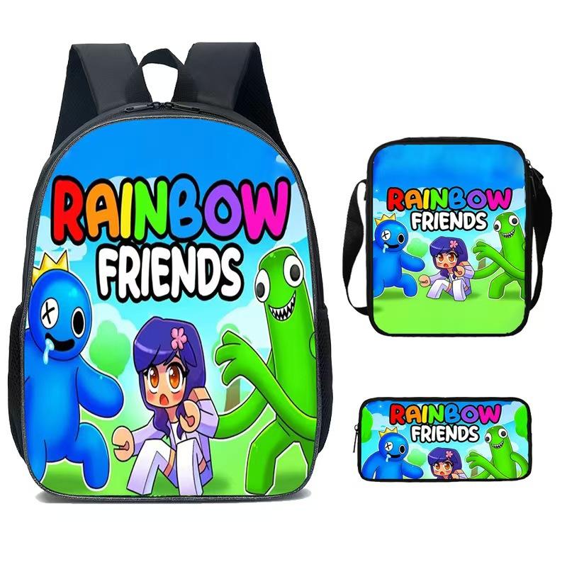 Трехсекционный набор Rainbow Friends, Ранец для учеников начальной и средней школы, Пенал с анимационными персонажами, Большая вместимость и износостойкость