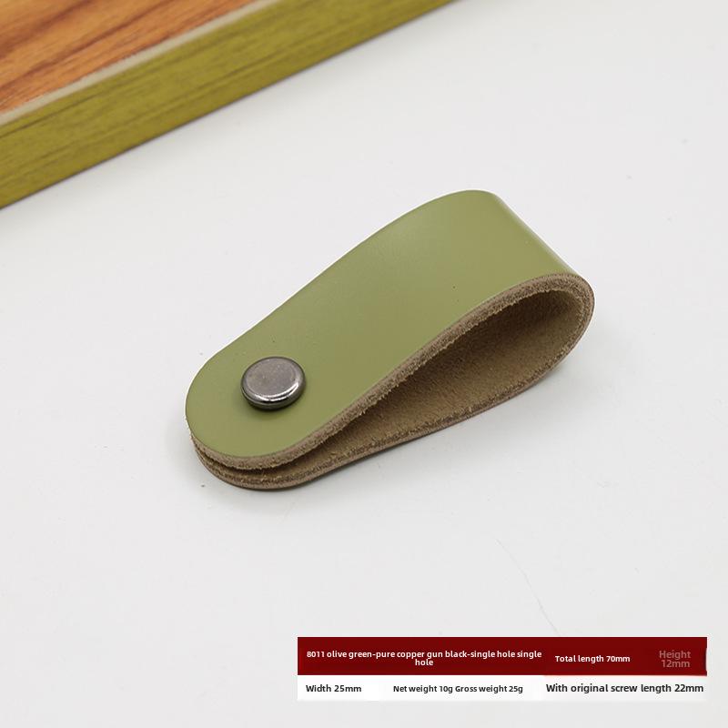 Кожаная ручка для дверцы шкафа и ящика, одно отверстие, вставки из чистой меди