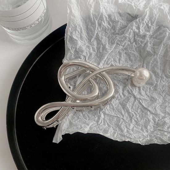 Hair Claw Musical Note Shape Faux Pearl Hair Clip Back Head Shower Hair Claw Decorative Hair Accessory