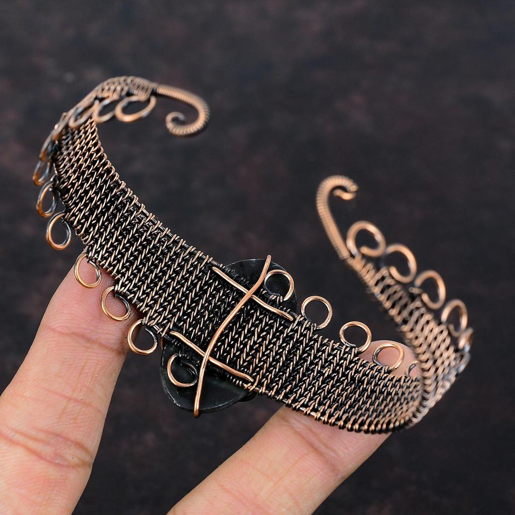 Браслет-манжета из рубина в синем кианите, медная проволока, обернутая манжетой, ручной работы, драгоценный камень, регулируемый браслет-манжета, ювелирные изделия из медной проволоки для подарка