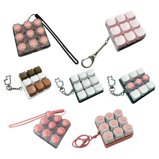 Cat Paw Fidget Keyboard Relief 9-Keys Clicker Keychain Office Keyboard Finger Toy Stress School Travel Decompression