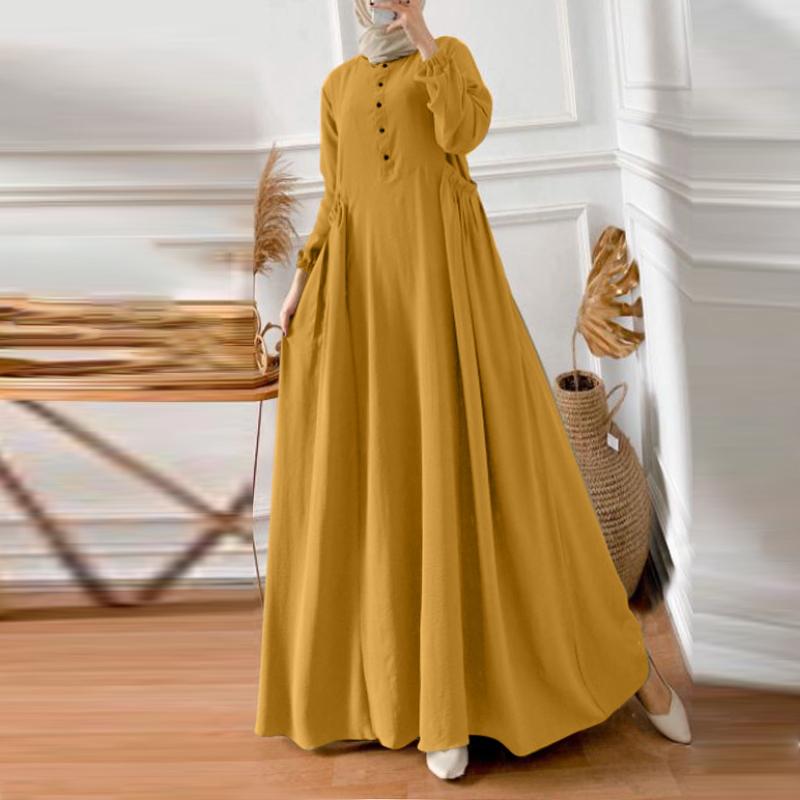 ZANZEA Свободное повседневное свободное женское платье с круглым вырезом и длинным рукавом