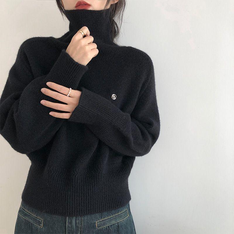 Autumn and Winter Korean Casual Solid Color High Collar Sweater Warm Knitted Sweater Top Women's Clothing