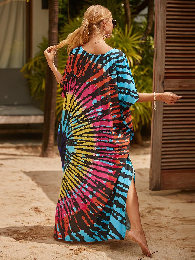 Women's Oversized Printed Cotton Beach Robe and Bikini Cover-Up with Sunscreen Protection