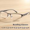 Men'S Half Frame Reading Glasses High Definition Blue Light Blocking Square Glasses Neutral Retro Fashion Presbyopia Eyeglasses