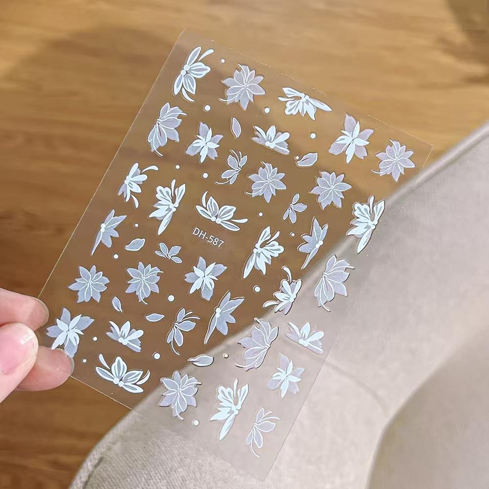 Snow Mowed Hand-painted White Flower Manicure Sticker Super Fairy White Magnolia Thin Tough Back Glue Petal Nail Sticker