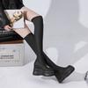 Fashion 11CM Microfiber Leather Platform Wedge Knee High Booties Women Autumn Slip On Spring Chimney Hidden Heels Over The Shoes