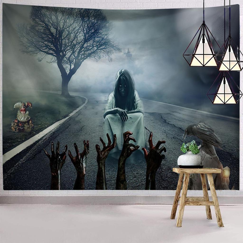 Темный гобелен ужасов Хэллоуина, на котором изображена ведьма, таинственная женщина, настенный декор, праздничный фон