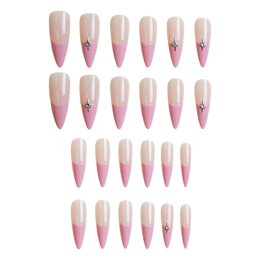 24PCS French Pink Glossy Tip Press on Nails Long Lasting Safe Material Waterproof False Nails for Women Girls Manicure DIY