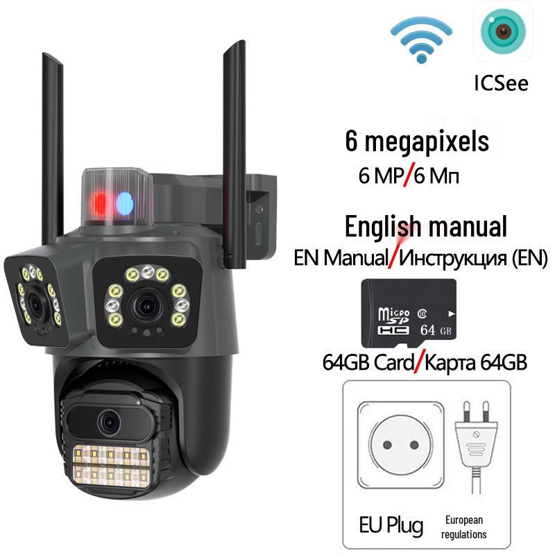 Wireless PTZ Camera with Triple Lens & Screen for Home Network Monitoring