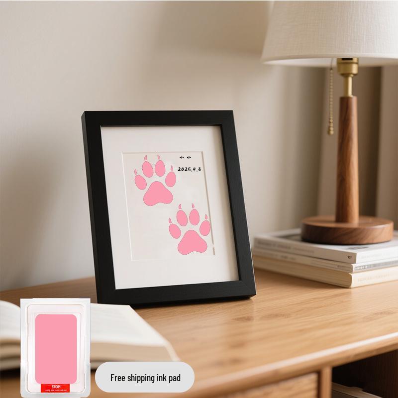 Pet Paw Print Memorial Frame with Wash-Free Ink Pad for Cats and Dogs