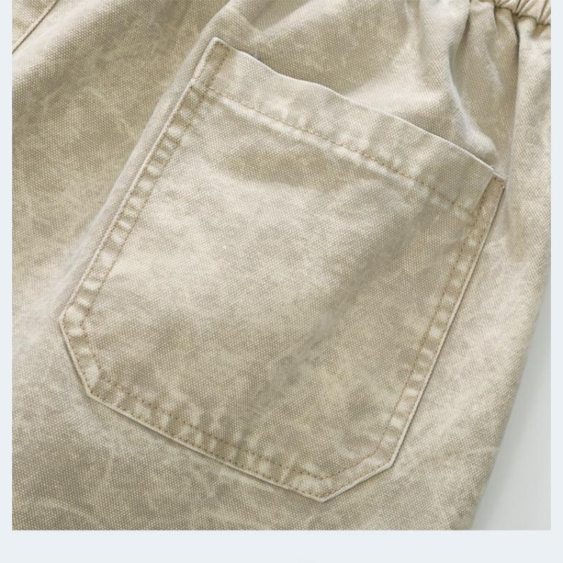 Men Summer Men's Short Pants Casual Washed Cotton Workwear Straight Leg Cargo Shorts Elastic Waist Shorts Pants