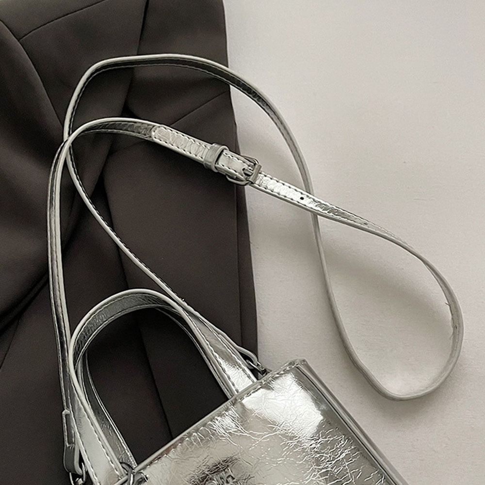 Trend Korean Pu Leather Shoulder Bag Silver High Quality Crossbody Bags Mini Small Square Bag for Women Lady