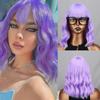 Synthetic Fiber Long Bob Wavy Purple Wig with Bangs Light Blue Pink Black Wig Lolita Party Cosplay Daily Wear Natural Hair