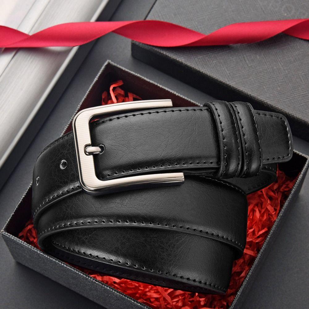Versatile Zinc Zinc Alloy Leather Belt Texture Pin Buckle Belt Luxury Casual Waist Belt Elderly People