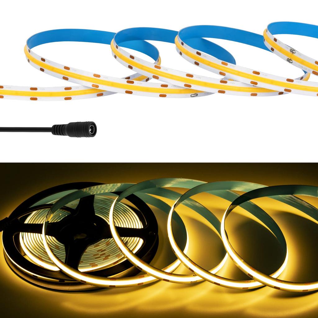 Светодиодная лента BTF-LIGHTING FCOB COB, гибкая светодиодная лента высокой плотности, 5 м, 528 светодиодов (2640 светодиодов5м), Теплый белый, 3000К, ширина 10мм, DC12V,