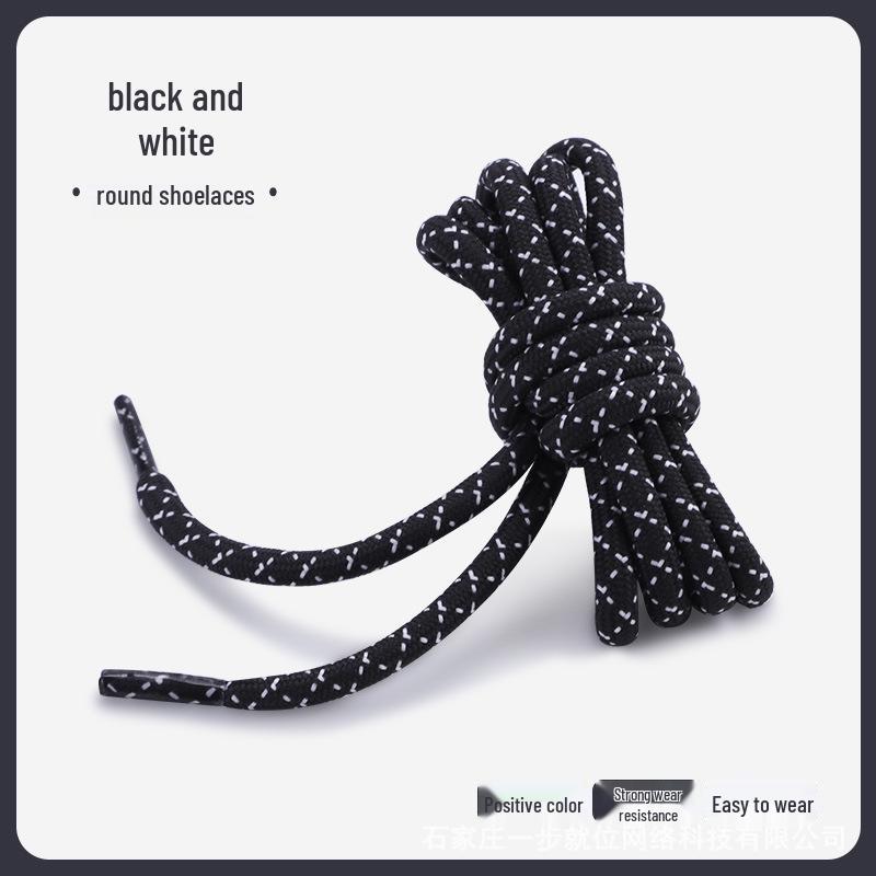 Black & White Diagonal Dot Thick Round Shoe Laces for Hiking/Running