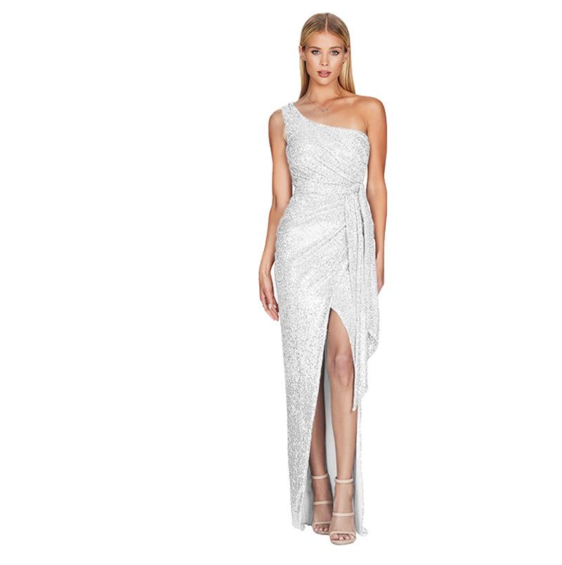 GMXIA Женское плиссированное платье на одно плечо со шнуровкой Sweet Spicy Wind с пайетками