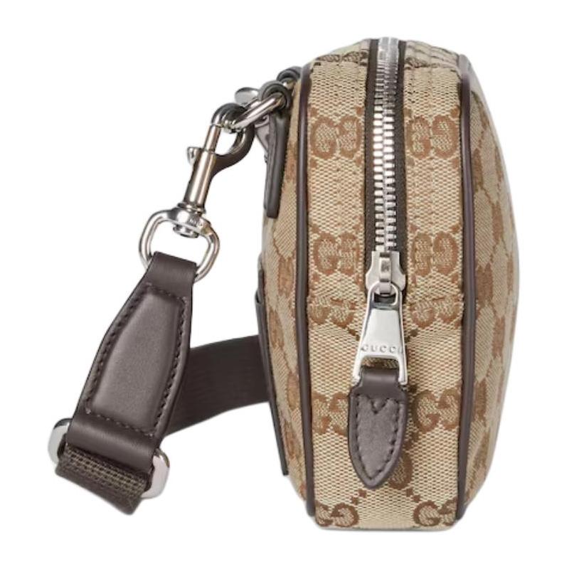 Gucci Классический дизайн с узором Double G, застежка-молния, сумка через плечо из канвы GG, мини, мужская, бежевая и темно-коричневая