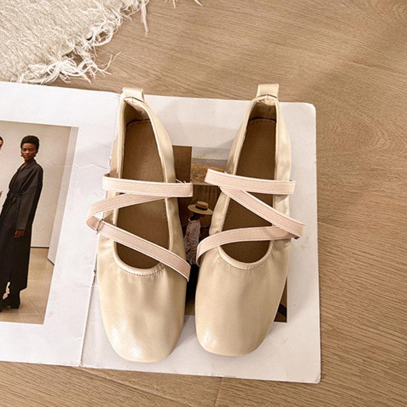 Празднуйте Весенние Балетки Женские Мягкая Кожа Квадратный Носок Плоские Мэри Джейн Обувь Повседневные С Перекрестным Ремешком Однотонные Плоские Одинарные Туфли