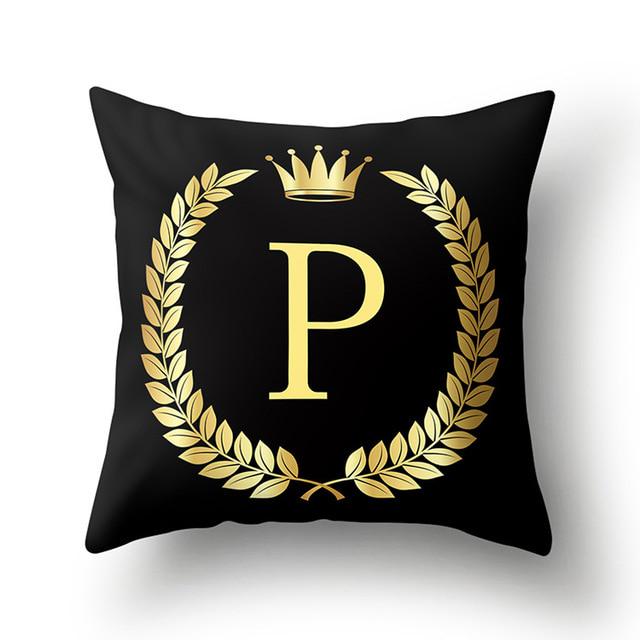 45x45cm Black Gold Letter Crown Polyester Cushion Cover Sofa Home Decor Pillowcase Decorative Cushion