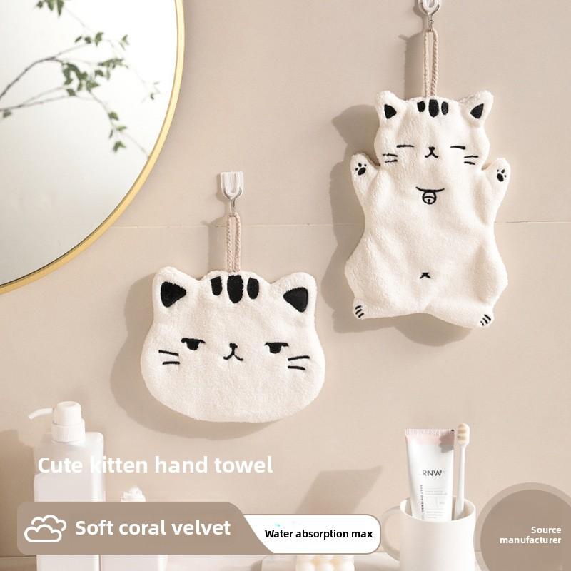 Милое кухонное полотенце для уборки с изображением кота, висячие полотенца для рук, впитывающие полотенца для мытья посуды, мягкая тряпка для уборки из кораллового бархата