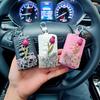Flower Flower Remote Key Bag Leather Crystal  Keychains Key Cover  Car Accessories