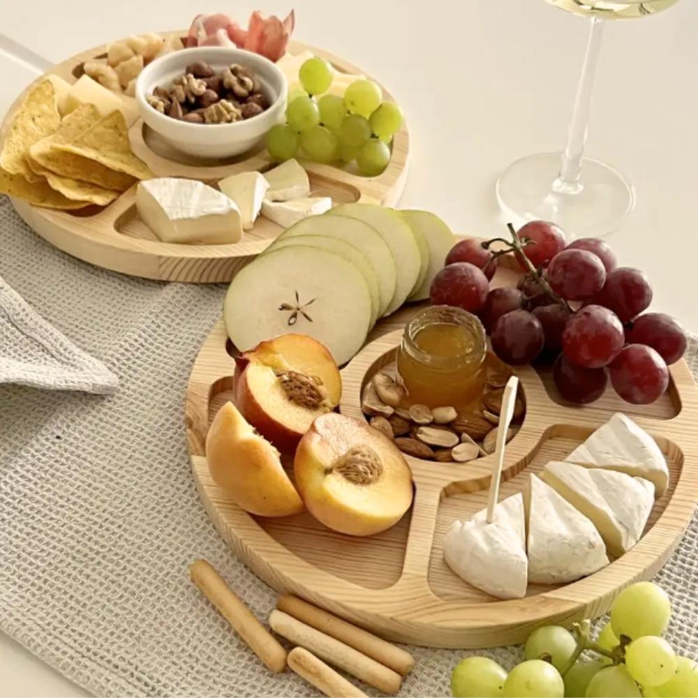 Bamboo rotating serving board for serving snacks, cheeses, cold cuts, rotating
