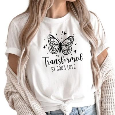 Женская футболка с принтом бабочек, повседневная, с коротким рукавом, женская футболка, круглый вырез, милая модная футболка для девочки