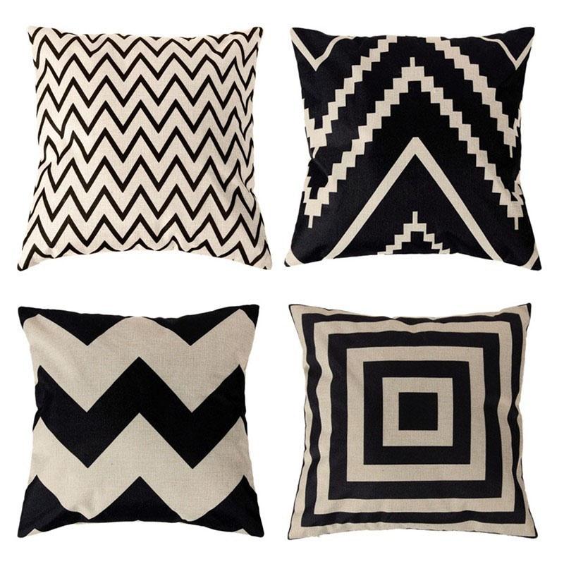 Elegant Black White Geometric Waves Cushion Cover For Home Bed Decoration