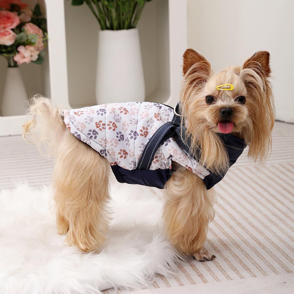 Cute Dog Clothes Winter Warm Dog Vest Coat Windproof Pet Harness Jacket Paw Printed Reflective Clothes for Small Dogs Schnauzer