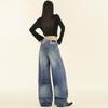 Женские джинсы с высокой талией и широкими штанинами в американском уличном стиле — коллекция осень/зима 2024 г. — прямые, свободные, облегающие, в стиле «мопинг»