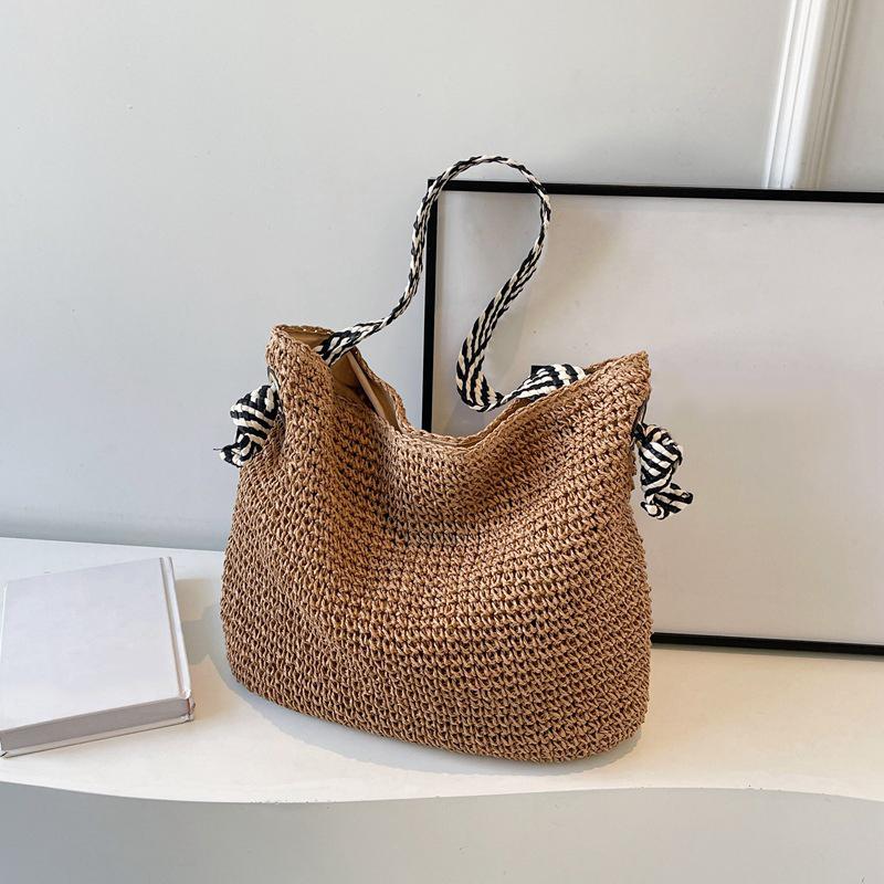 Big Capacity Straw Beach Bag Vintage Handmade Woven Shoulder Bag Raffia Rattan Handbag Bohemian Summer Vacation Crossbody Bags